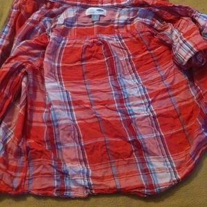 Pink Blue White Vibrant Flannel Old Navy